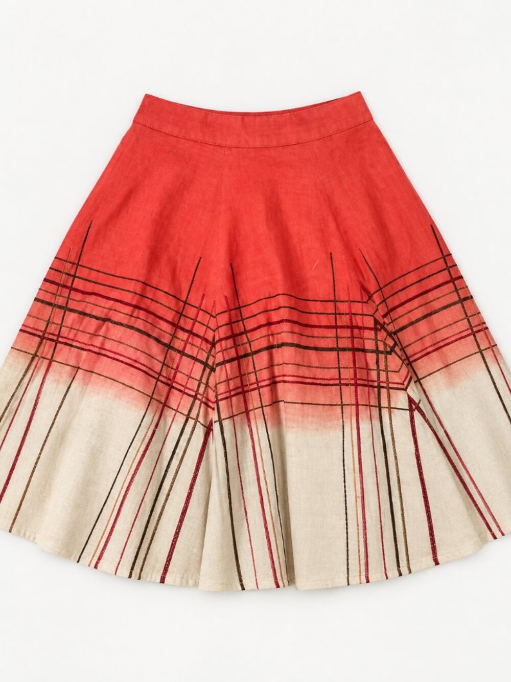 Willi Smith Size 8 Linen Blend Circle Skirt Embroidered Plaid A-Line